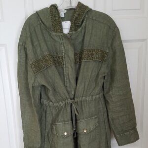 Sundance Olive Hooded Drawstring Jacket with Crochet Trim